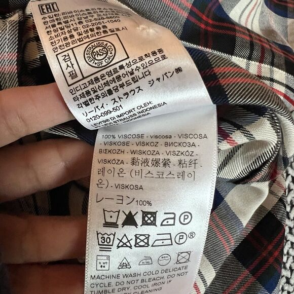 3/$30 Levis Shirt Dress Womens XS Red Blue Plaid Long Sleeve Button Down - Picture 4 of 9